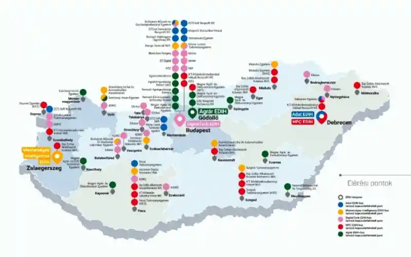 A magyarországi Európai Digitális Innovációs Hubok térképe