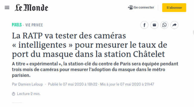 A párizsi metróban intelligens kamerákkal ellenőrzik a maszkviselést